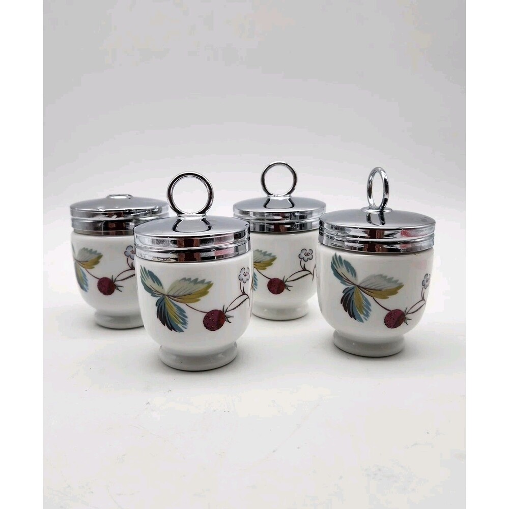 Set (3) Egg Coddler Butterfly Berries  Royal Worcester Porcelain England Vintage